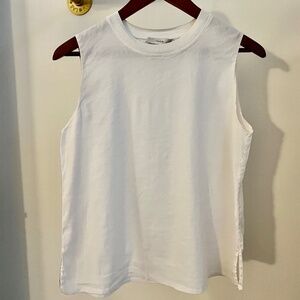 VINCE Linen Rayon Rib Trim Crew Neck Shell White SZ M